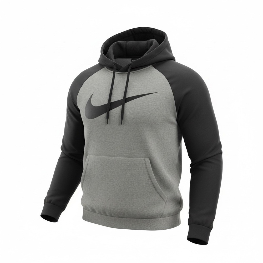 Nike Dri-FIT Hoodie Mens XL Gray Black Raglan Swoosh Pullover Fleece Sweatshirt
